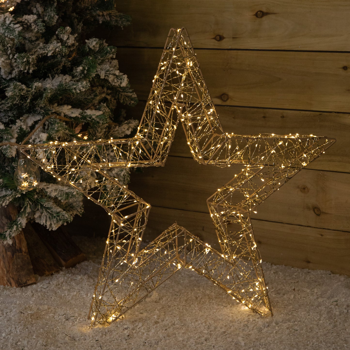 70cm Gold Light Up Christmas Star with 300 Warm White LEDs & Timer