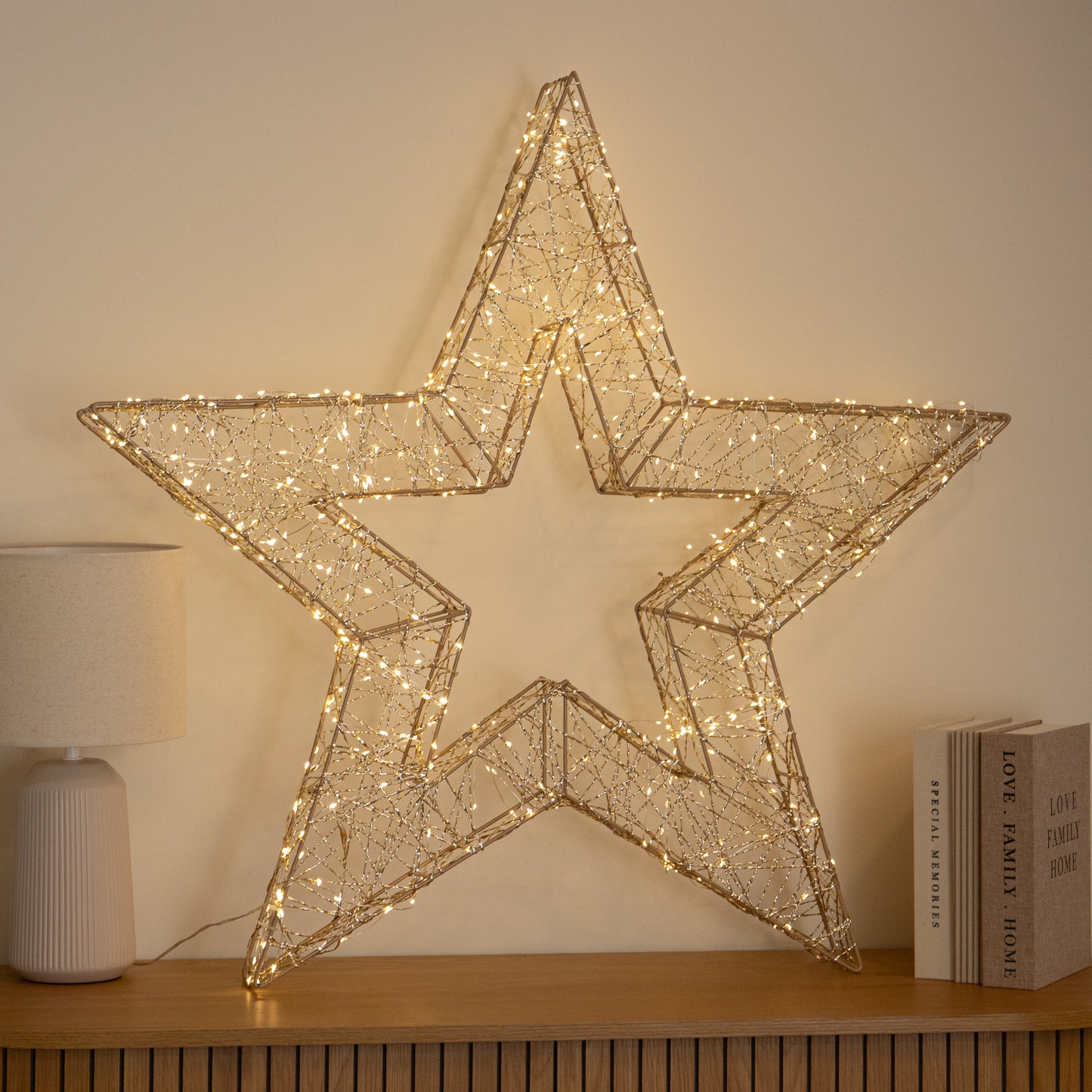 90cm Light up Gold Twist Christmas Star 540 Warm White LEDs