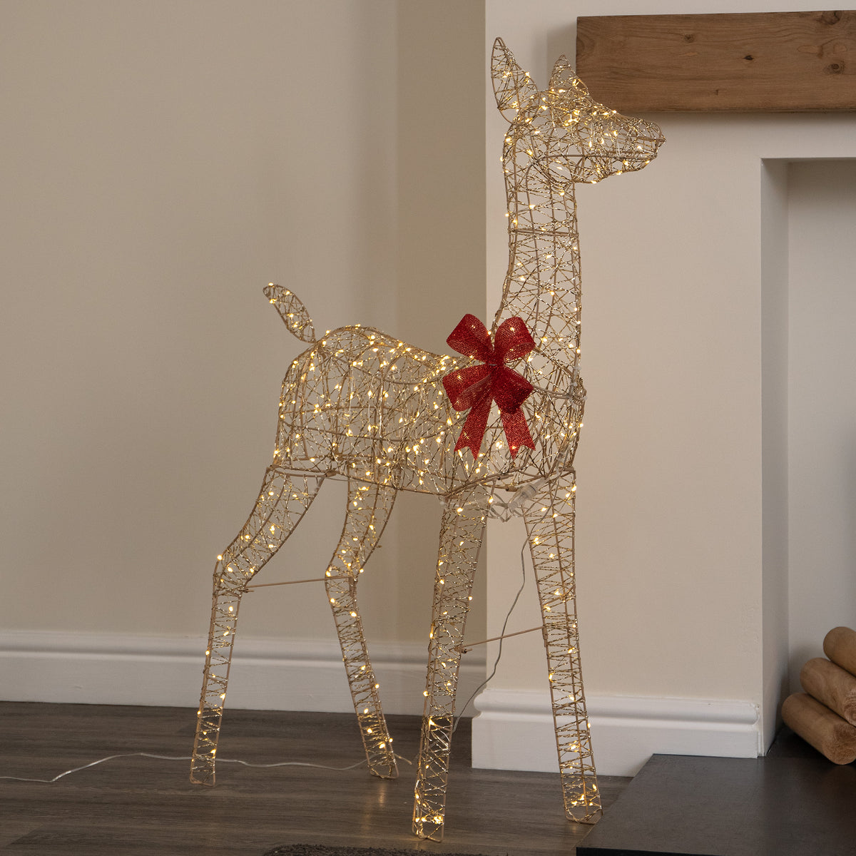 1.1m Gold Elegance Twist Light Up Christmas Doe with 300 Warm White LEDs