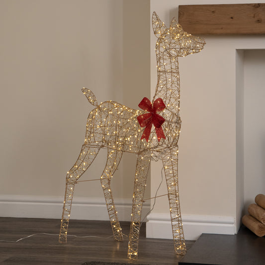 1.1m Gold Elegance Twist Light Up Christmas Doe with 300 Warm White LEDs