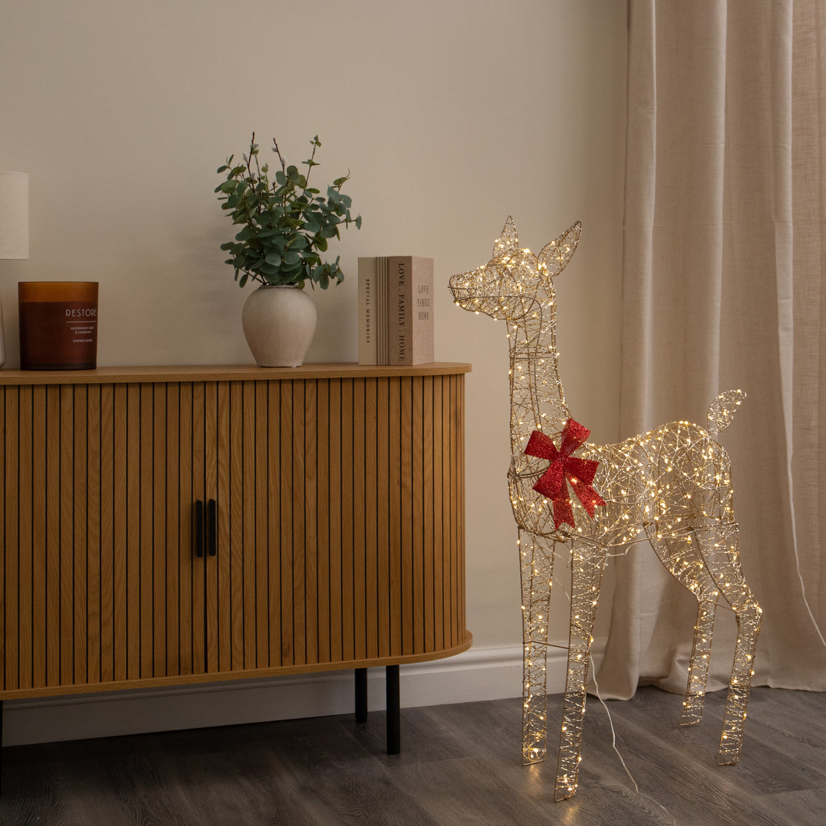 1.1m Gold Elegance Twist Light Up Christmas Doe with 300 Warm White LEDs