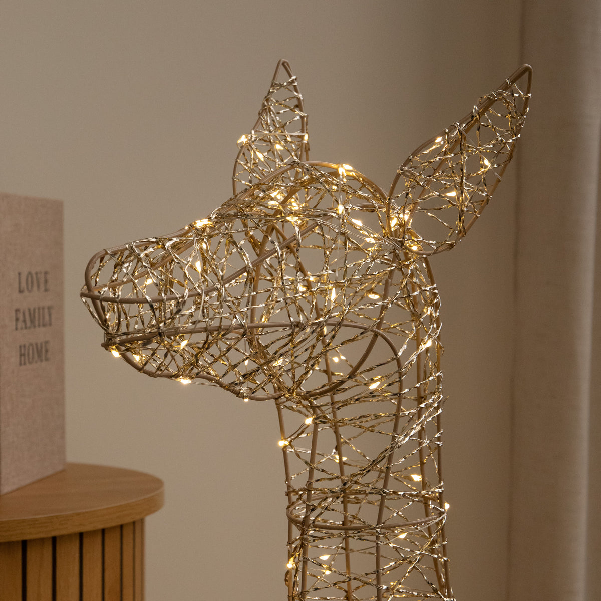1.1m Gold Elegance Twist Light Up Christmas Doe with 300 Warm White LEDs
