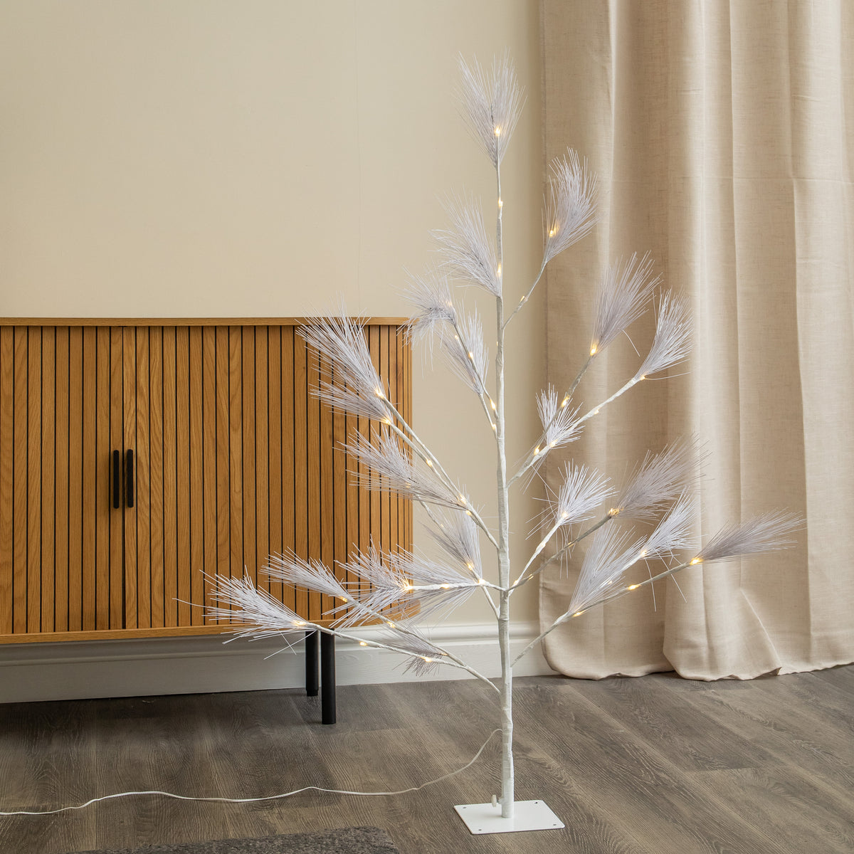 4ft (1.2m) Light Up Feather Pine Christmas Tree with Warm White LEDs