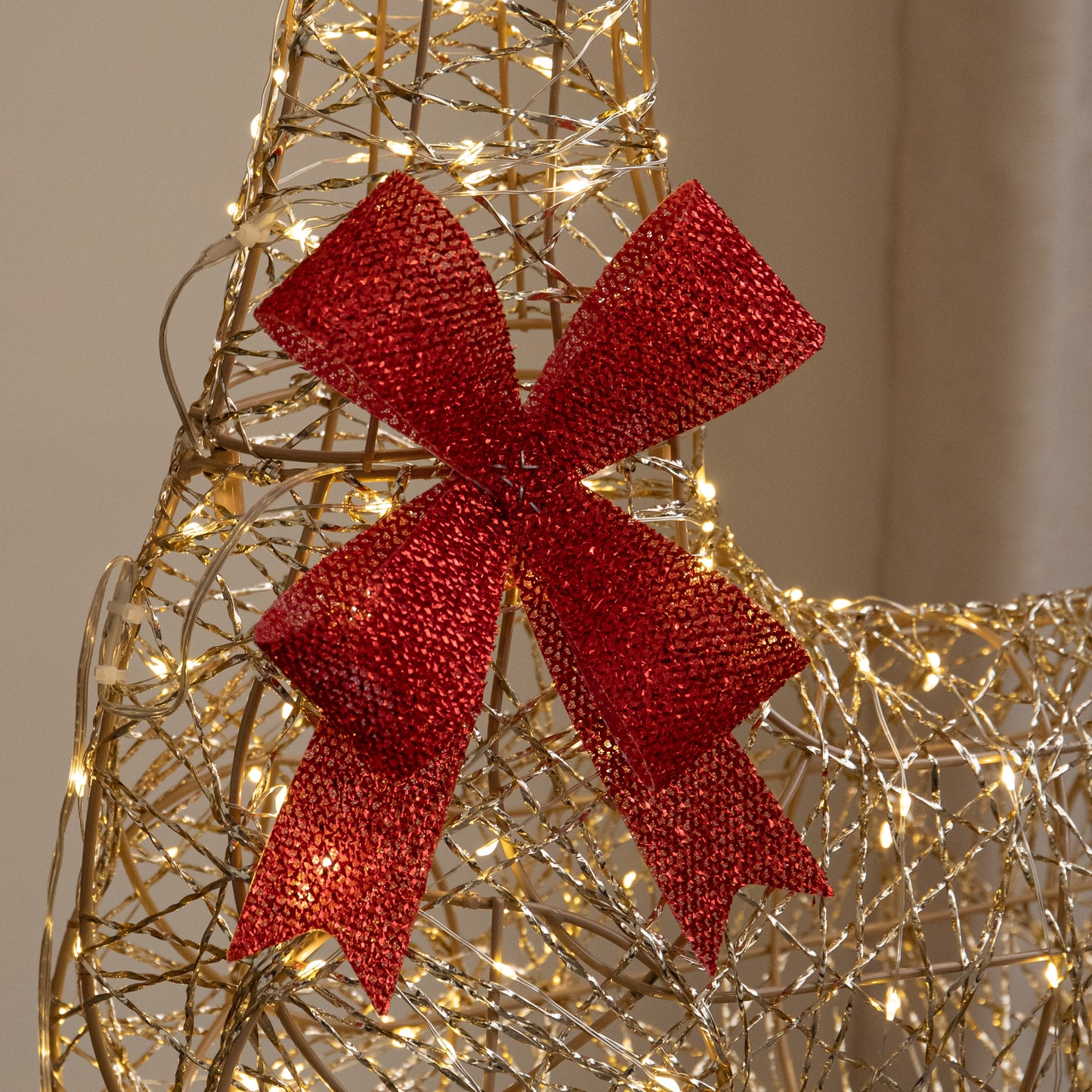 90cm Light up Gold Twist Christmas Standing Reindeer with 300 Warm White LEDs