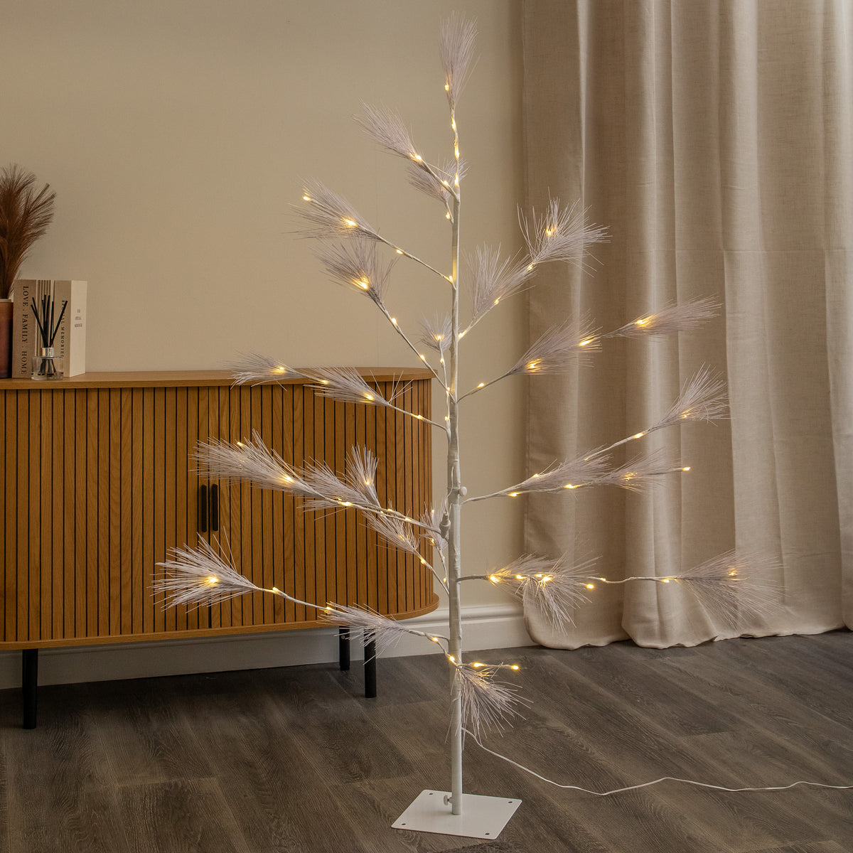 5ft (1.5m) Light Up Feather Pine Christmas Tree with Warm White LEDs