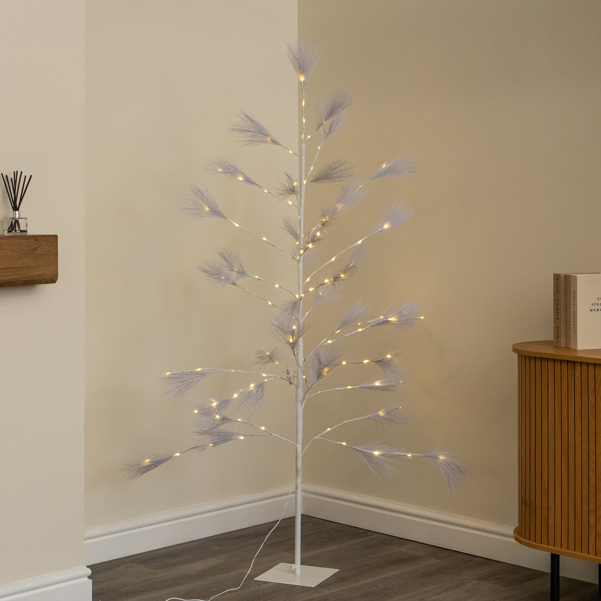 6ft (1.8m) Light Up Feather Pine Christmas Tree with Warm White LEDs