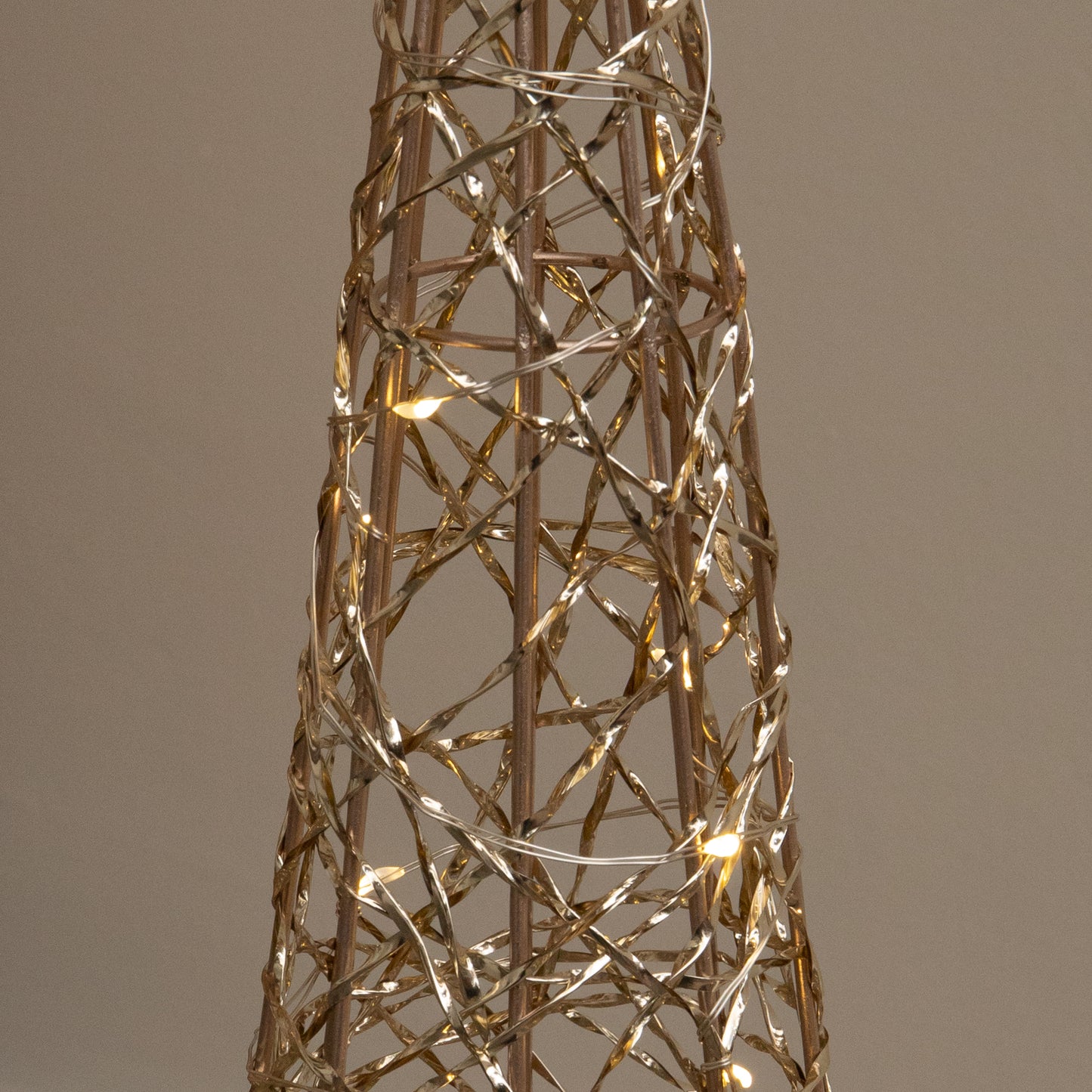 Set of 3 Gold Light Up Gold Christmas Cones Decorations with 120 Warm White LEDs