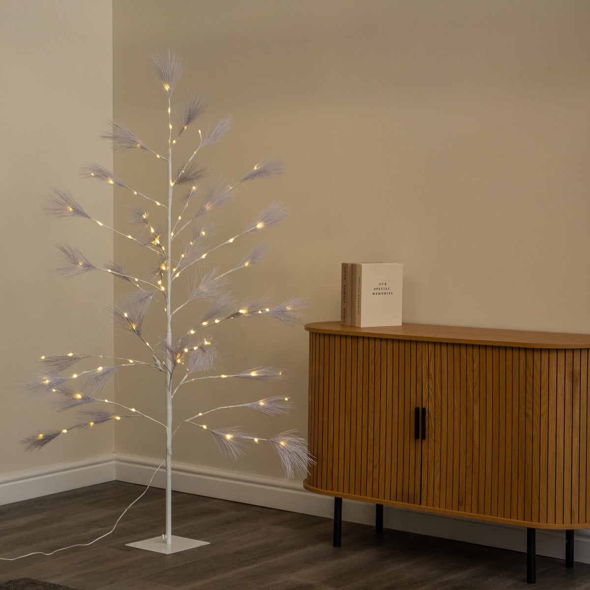 6ft (1.8m) Light Up Feather Pine Christmas Tree with Warm White LEDs