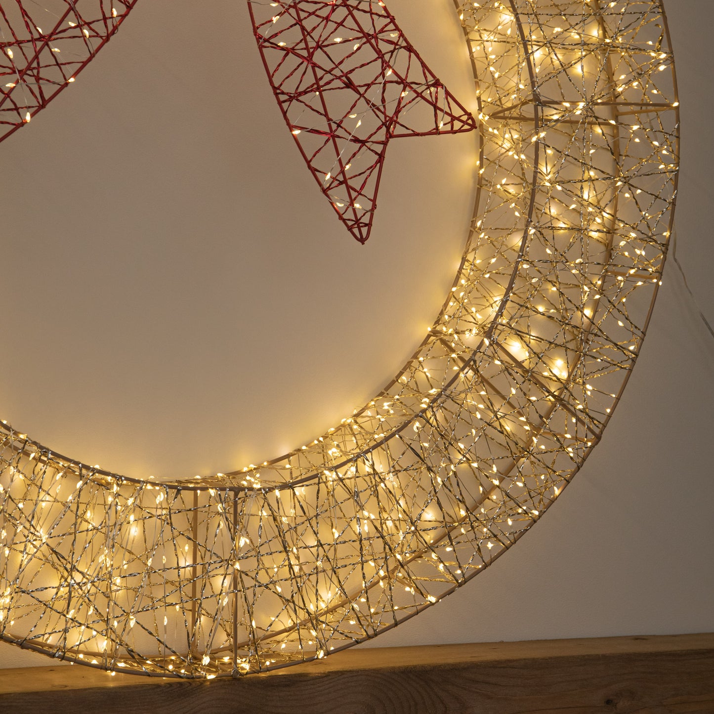 90cm Light up Gold Twist Christmas Wreath with Red Bow and 1440 Warm White LEDs