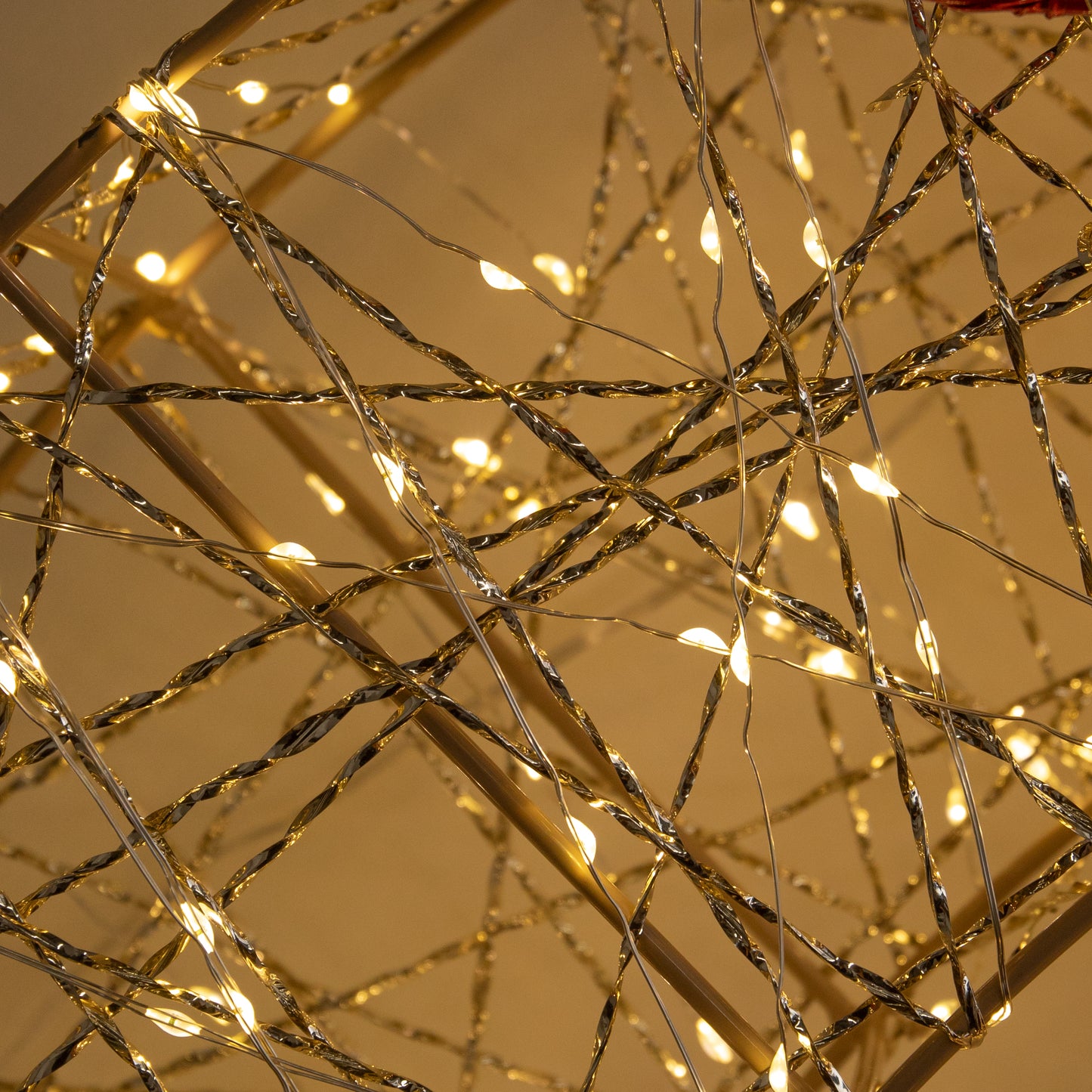 90cm Light up Gold Twist Christmas Wreath with Red Bow and 1440 Warm White LEDs