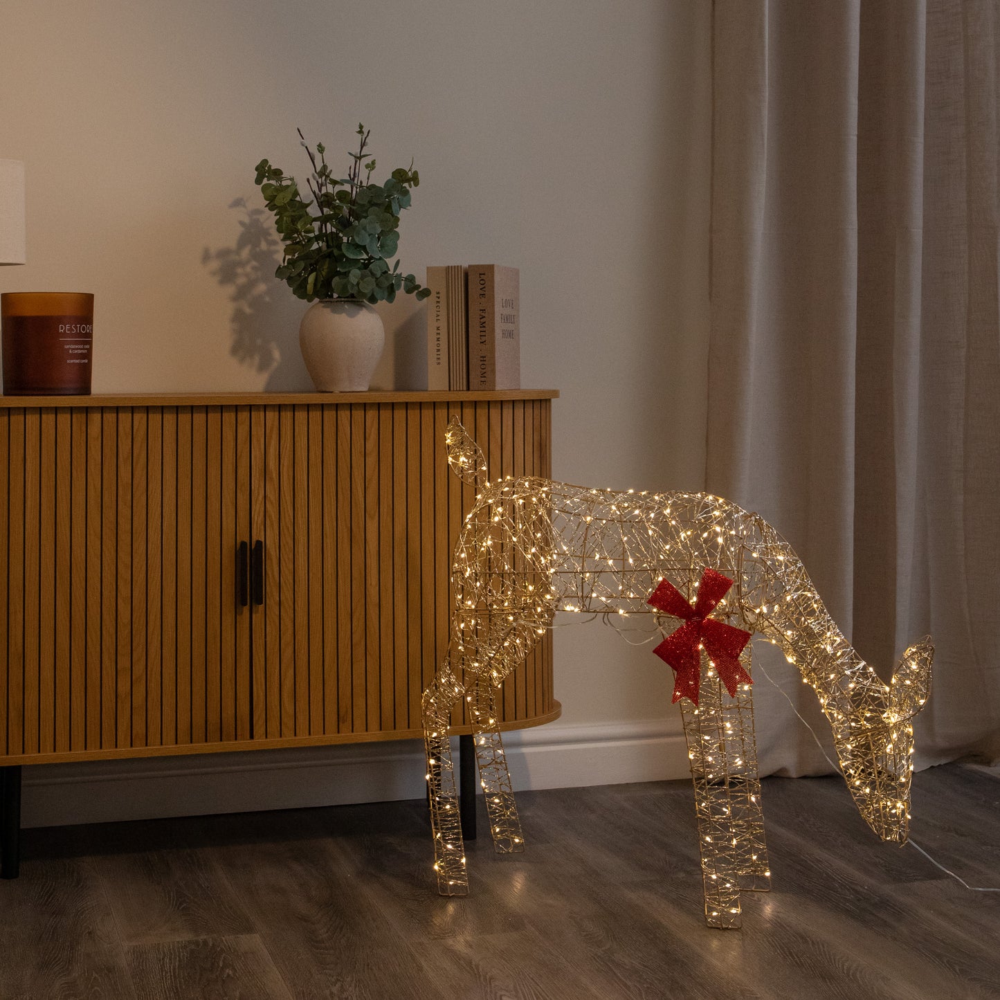72cm Gold Twist Grazing Doe Light Up Christmas Decoration with 300 Warm White LEDs