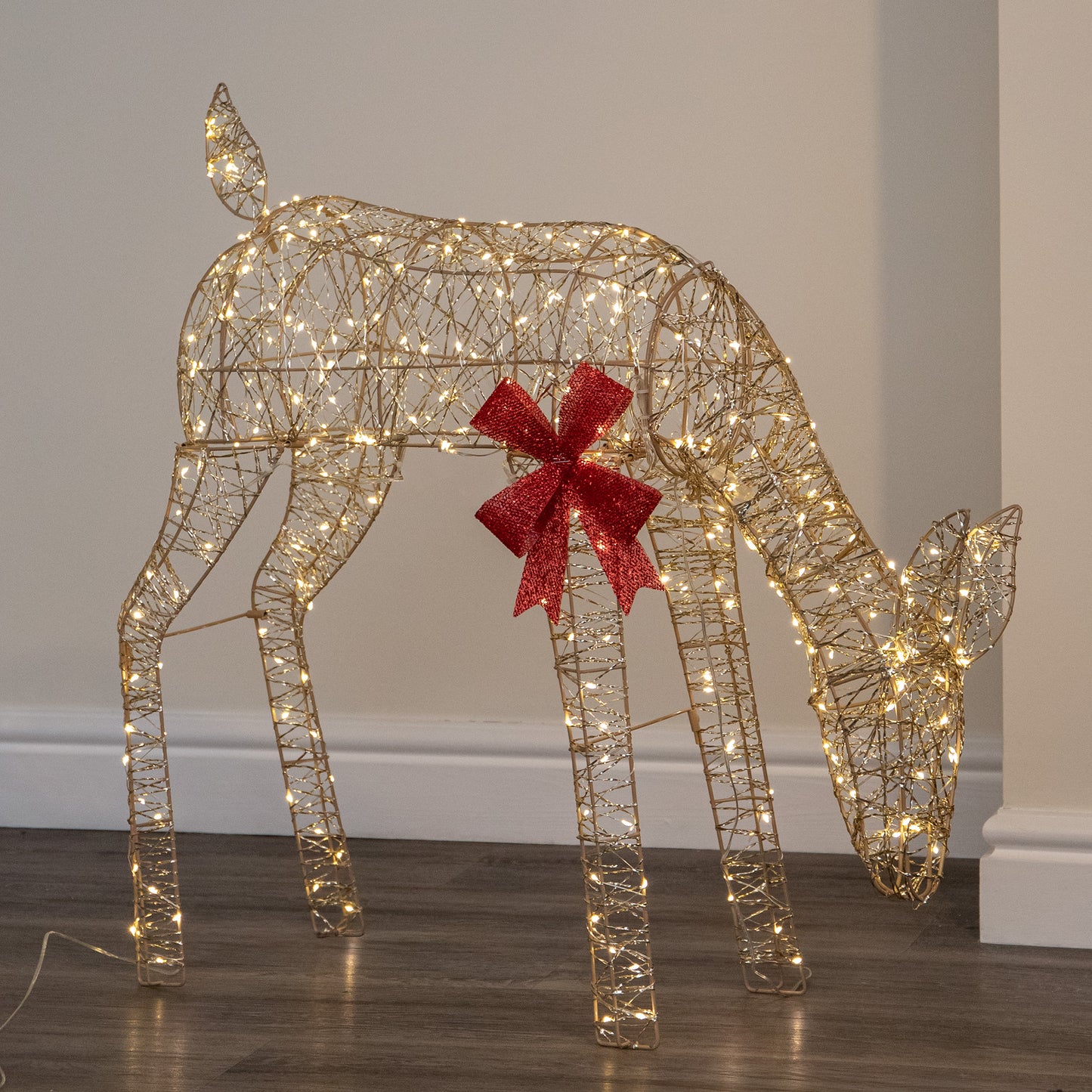 72cm Gold Twist Grazing Doe Light Up Christmas Decoration with 300 Warm White LEDs