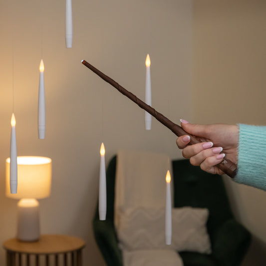 Set of 10 Floating LED Christmas Candles with Magic Wand
