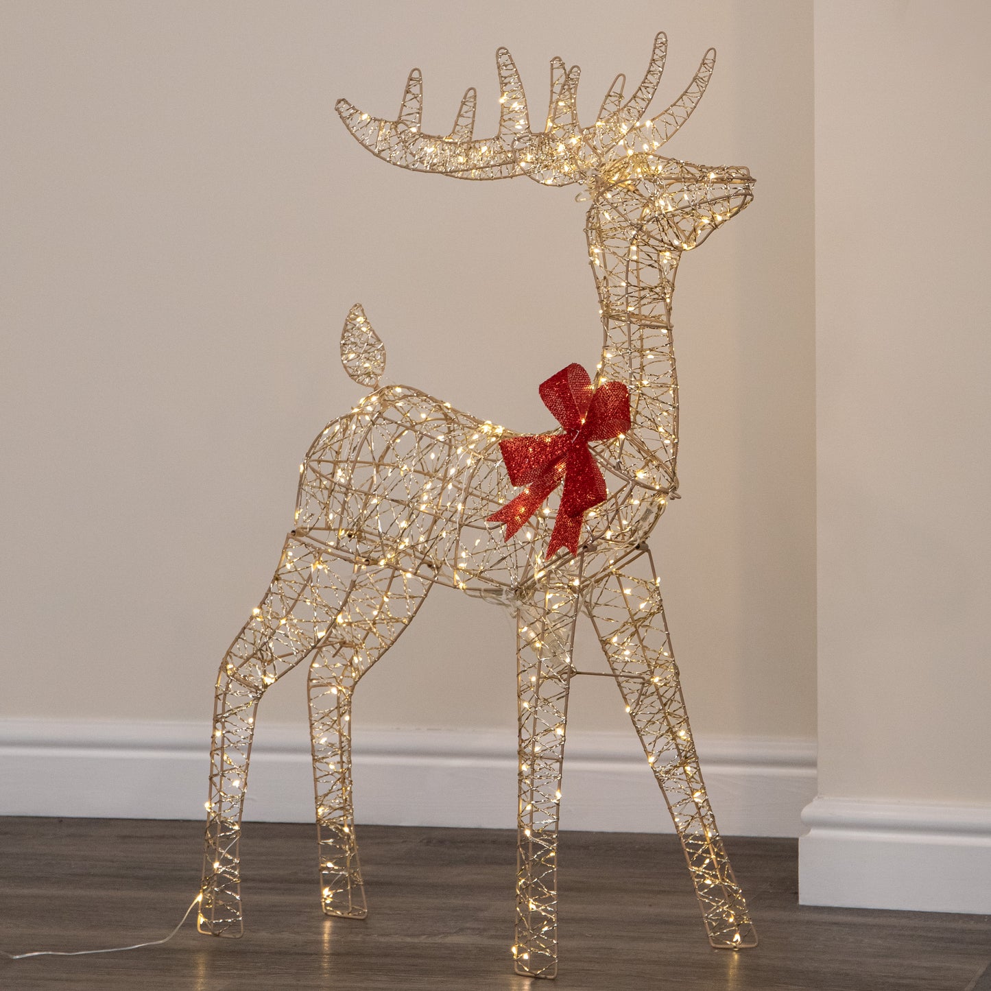 1m Light up Gold Twist Christmas Standing Reindeer with 300 Warm White LEDs