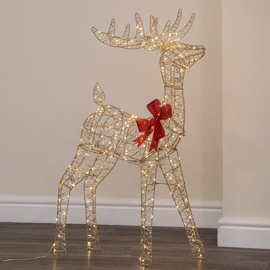 1m Light up Gold Twist Christmas Standing Reindeer with 300 Warm White LEDs