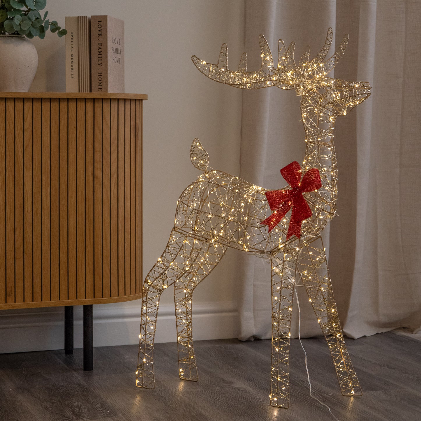 1m Light up Gold Twist Christmas Standing Reindeer with 300 Warm White LEDs
