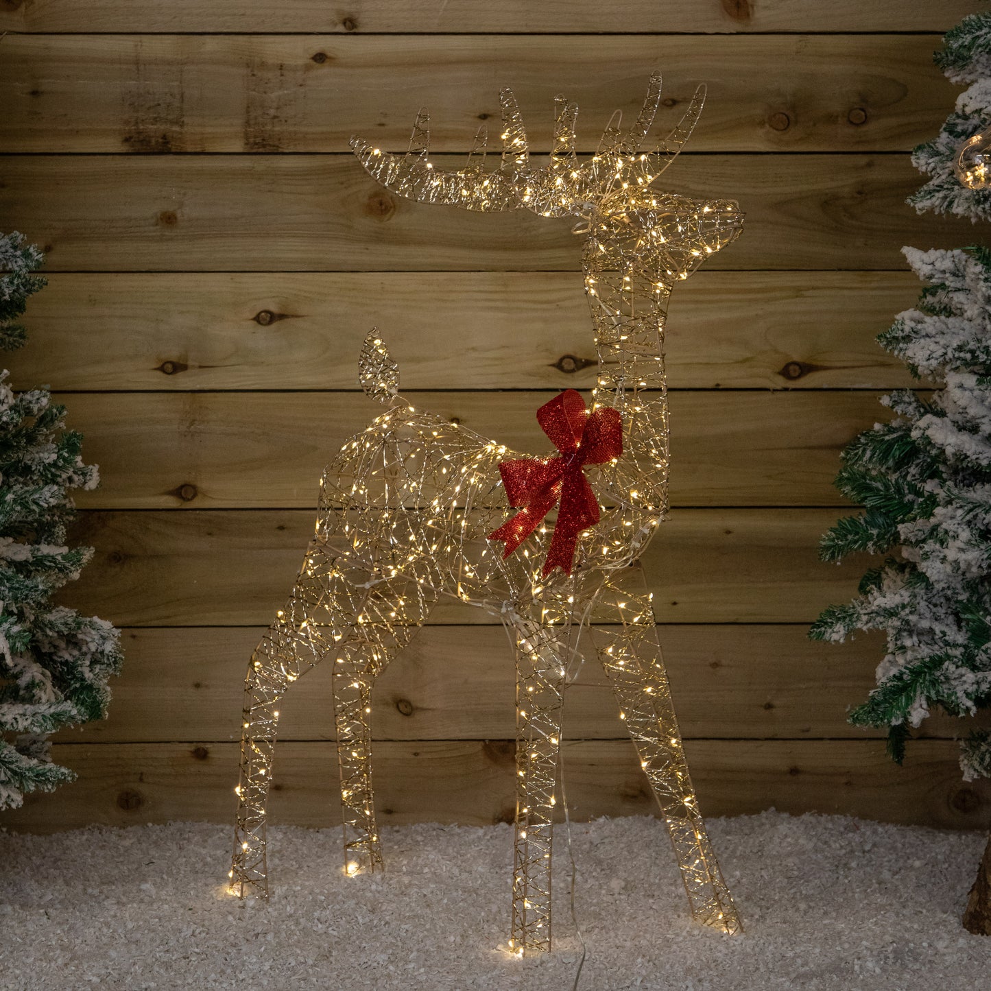 1m Light up Gold Twist Christmas Standing Reindeer with 300 Warm White LEDs