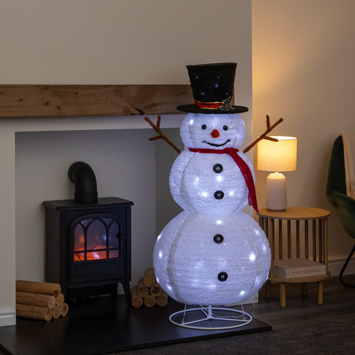 1.2m (4ft) Light up Foldable Christmas Snowman with 100 White LEDs
