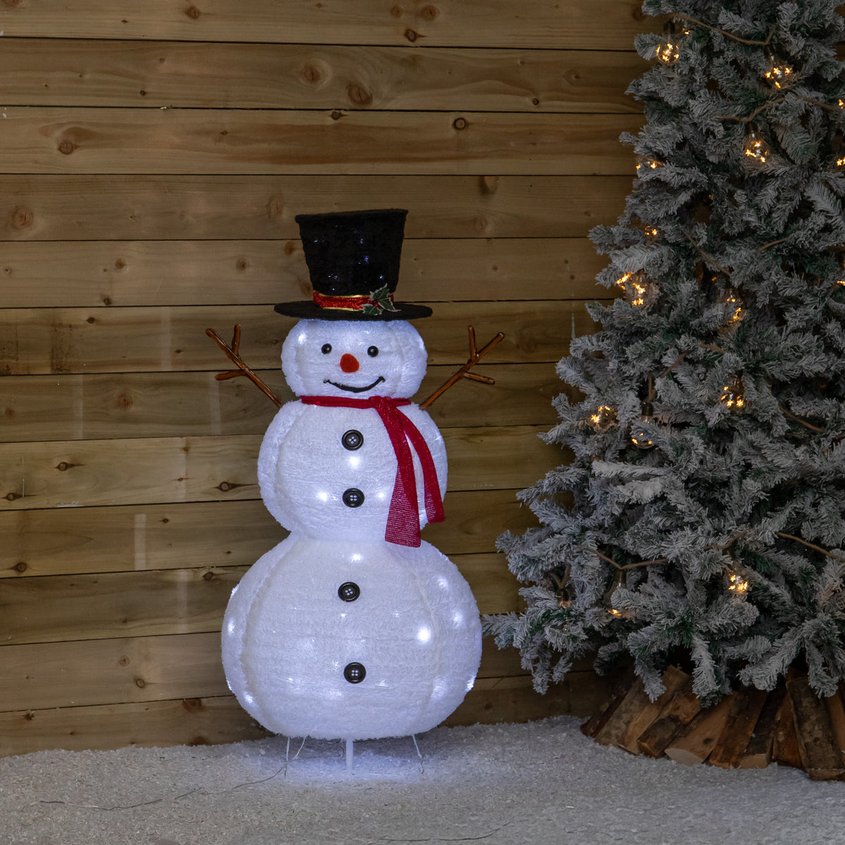 1.2m (4ft) Light up Foldable Christmas Snowman with 100 White LEDs