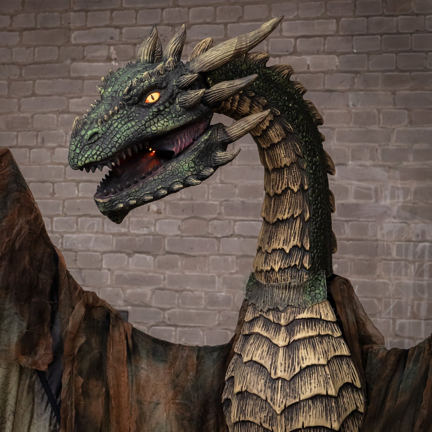 7ft Giant Sized Dark Forest Dragon Halloween Animatronic Decoration with LED Eyes