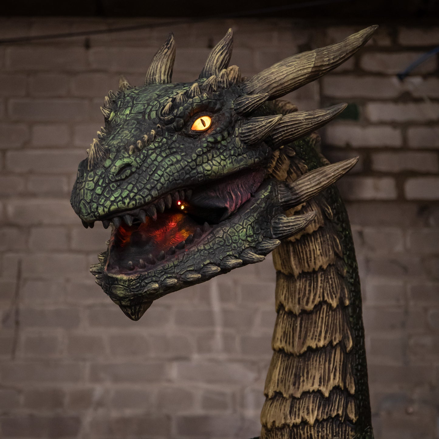 7ft Giant Sized Dark Forest Dragon Halloween Animatronic Decoration with LED Eyes