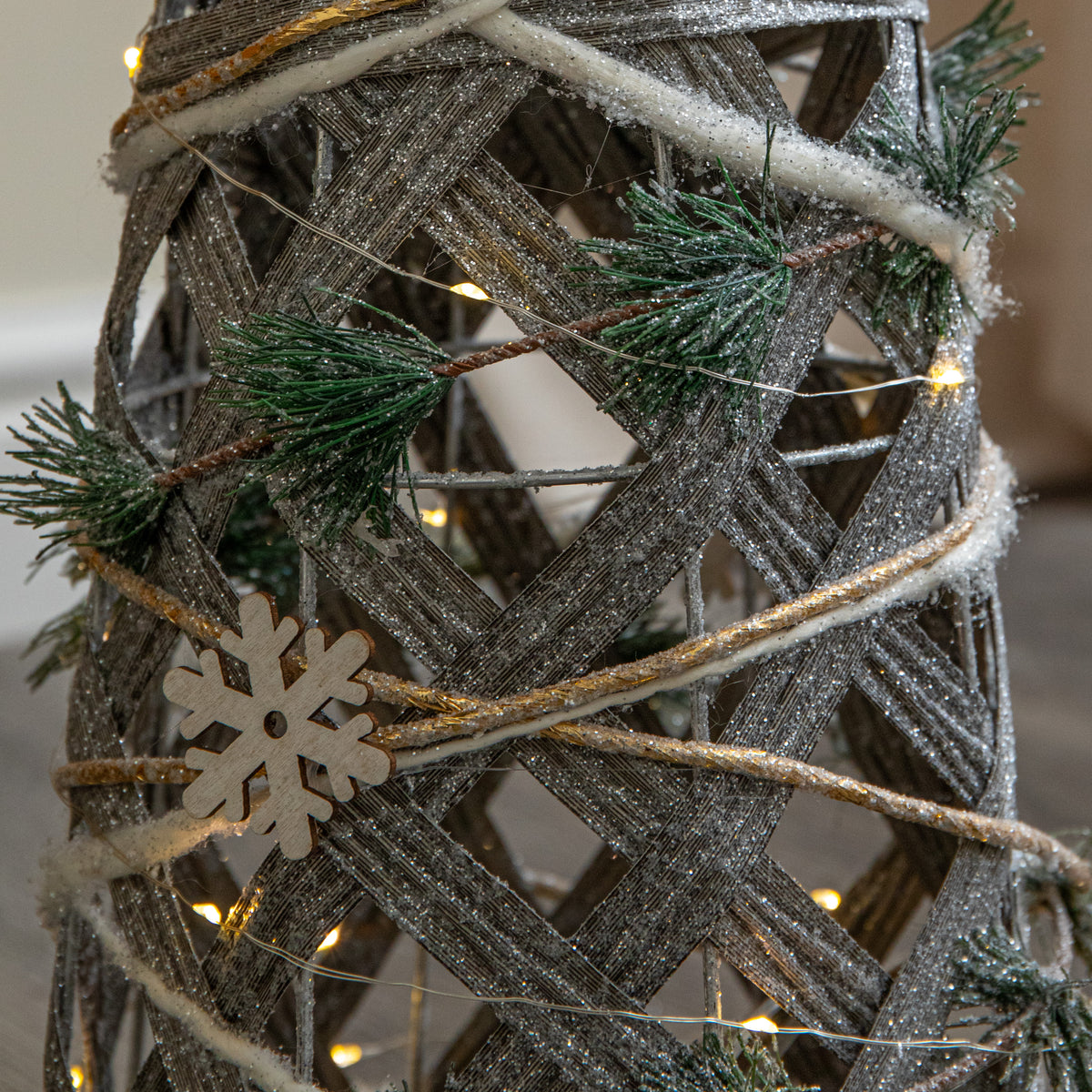 Set of 3 Light up Snow Christmas Cone Trees with 90 Warm White LEDs
