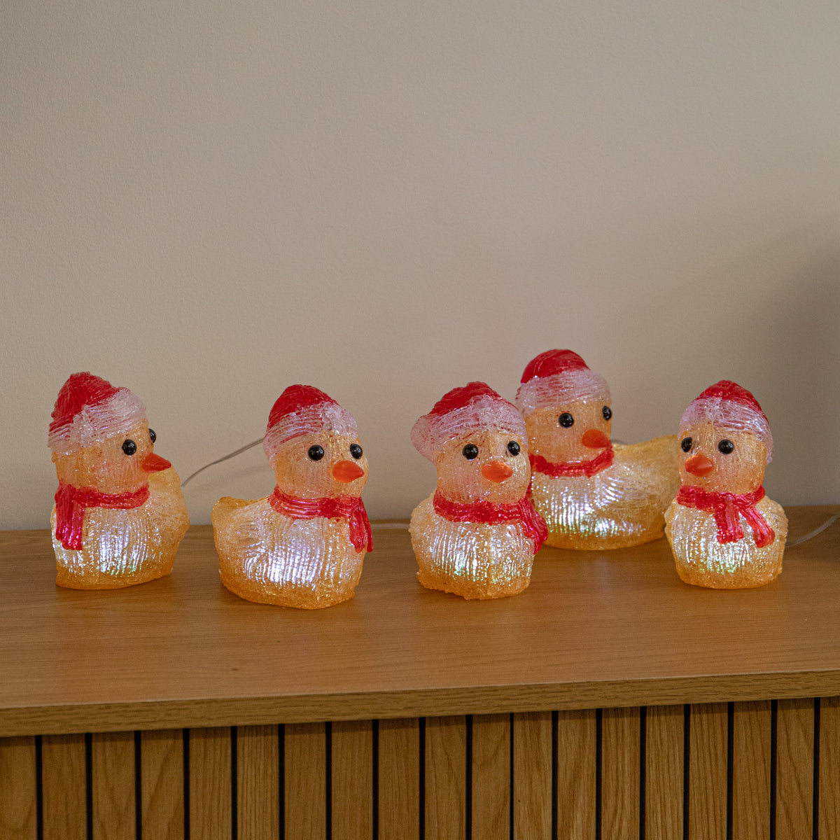 Set of 5 Light Up Acrylic Christmas Ducklings with Cool White LEDs