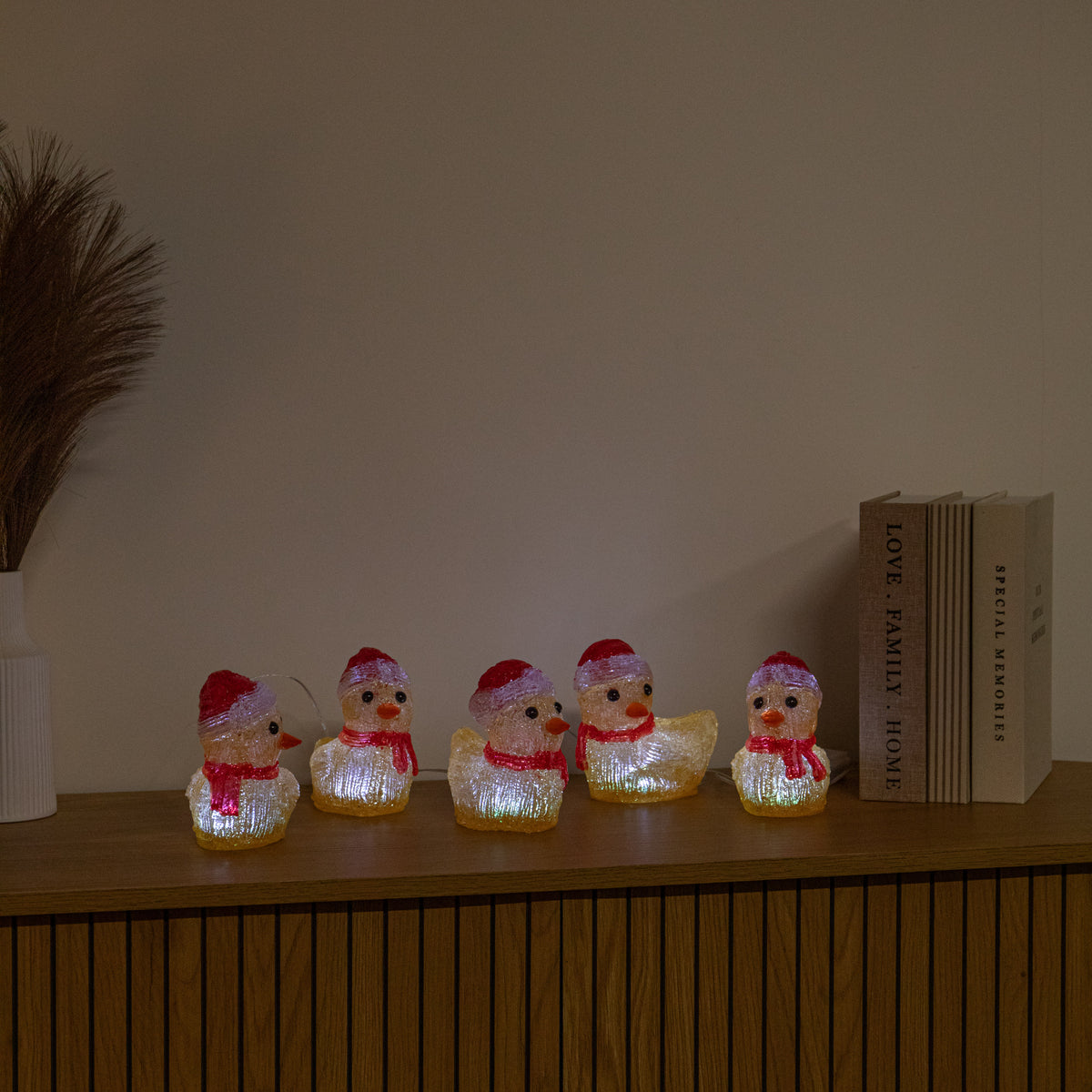 Set of 5 Light Up Acrylic Christmas Ducklings with Cool White LEDs