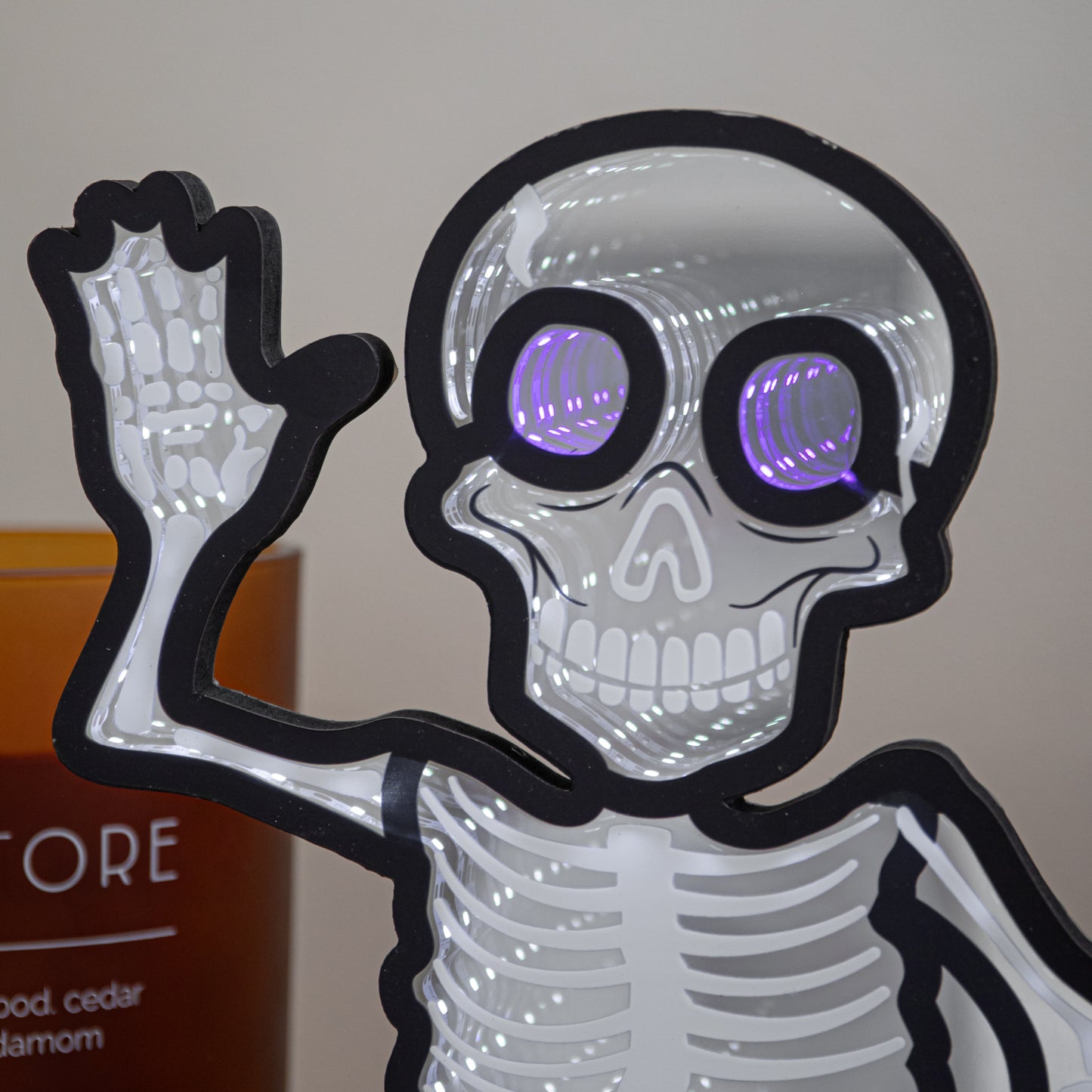 27cm Battery Powered Light up Halloween Skeleton Infinity Mirror with LEDs
