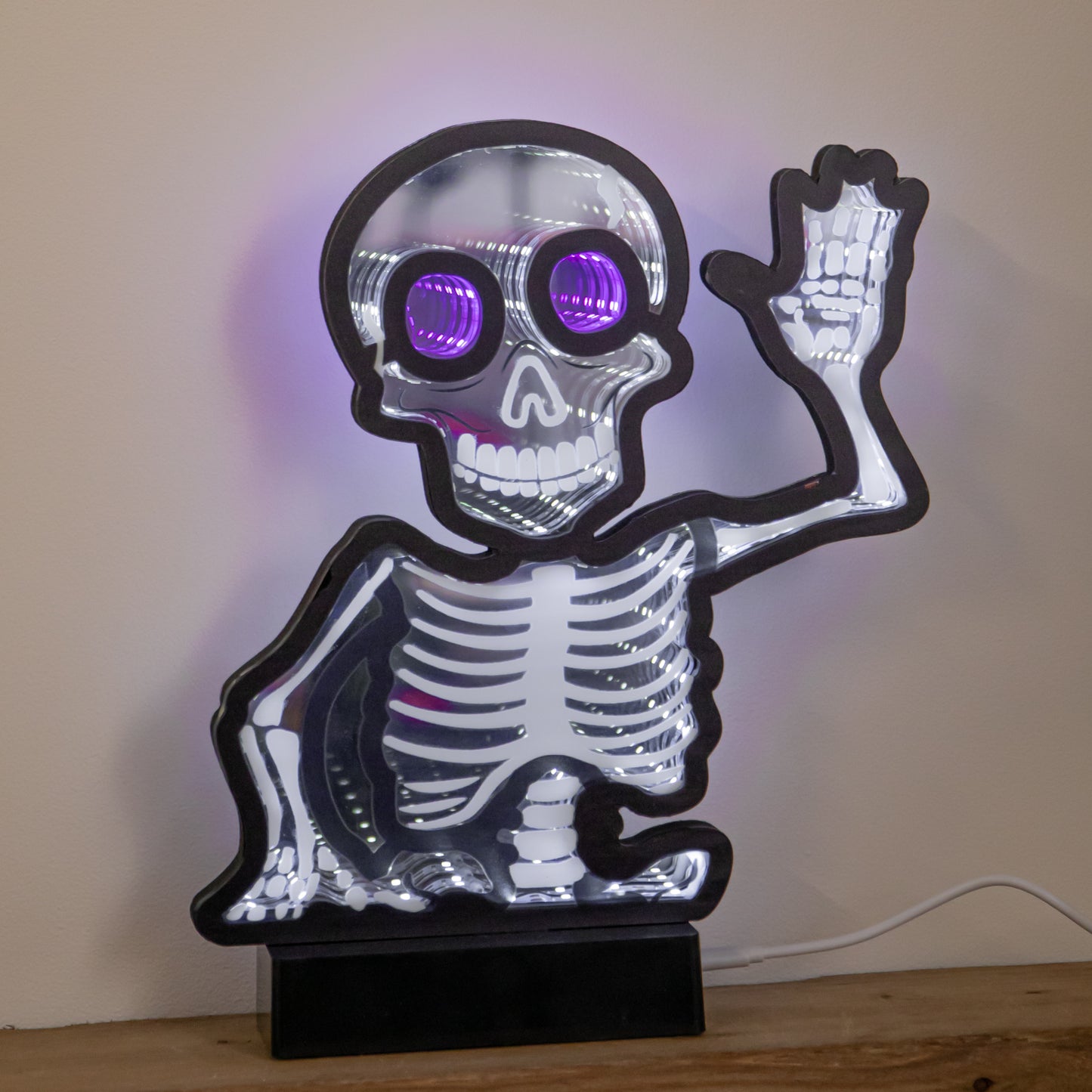 27cm Battery Powered Light up Halloween Skeleton Infinity Mirror with LEDs