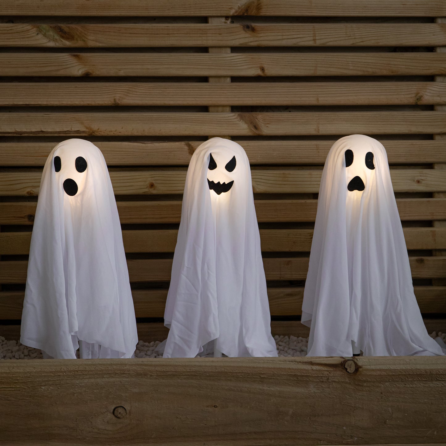 51cm Set of 3 Battery Powered Light up Ghost Halloween Path Lights with LEDs