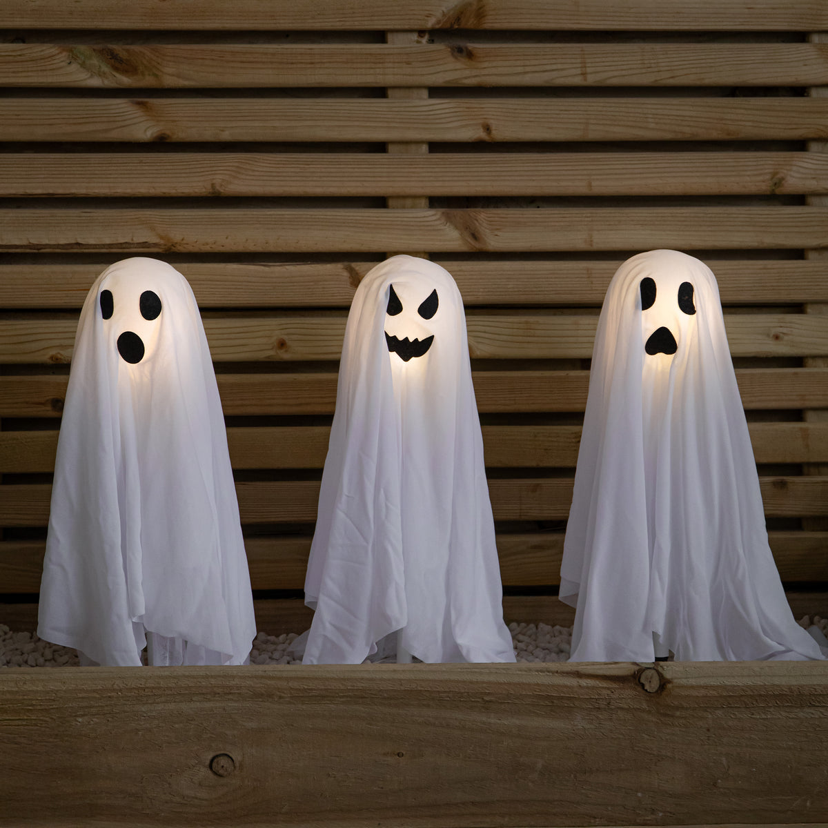 51cm Set of 3 Battery Powered Light up Ghost Halloween Path Lights with LEDs