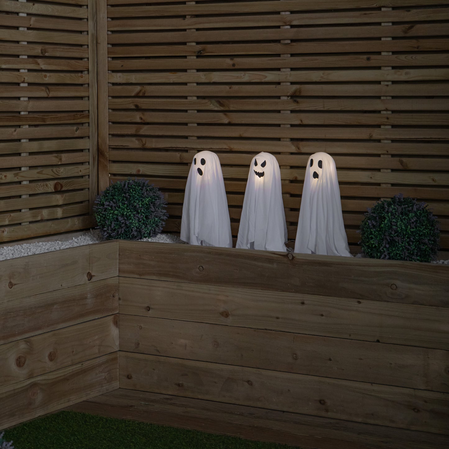 51cm Set of 3 Battery Powered Light up Ghost Halloween Path Lights with LEDs