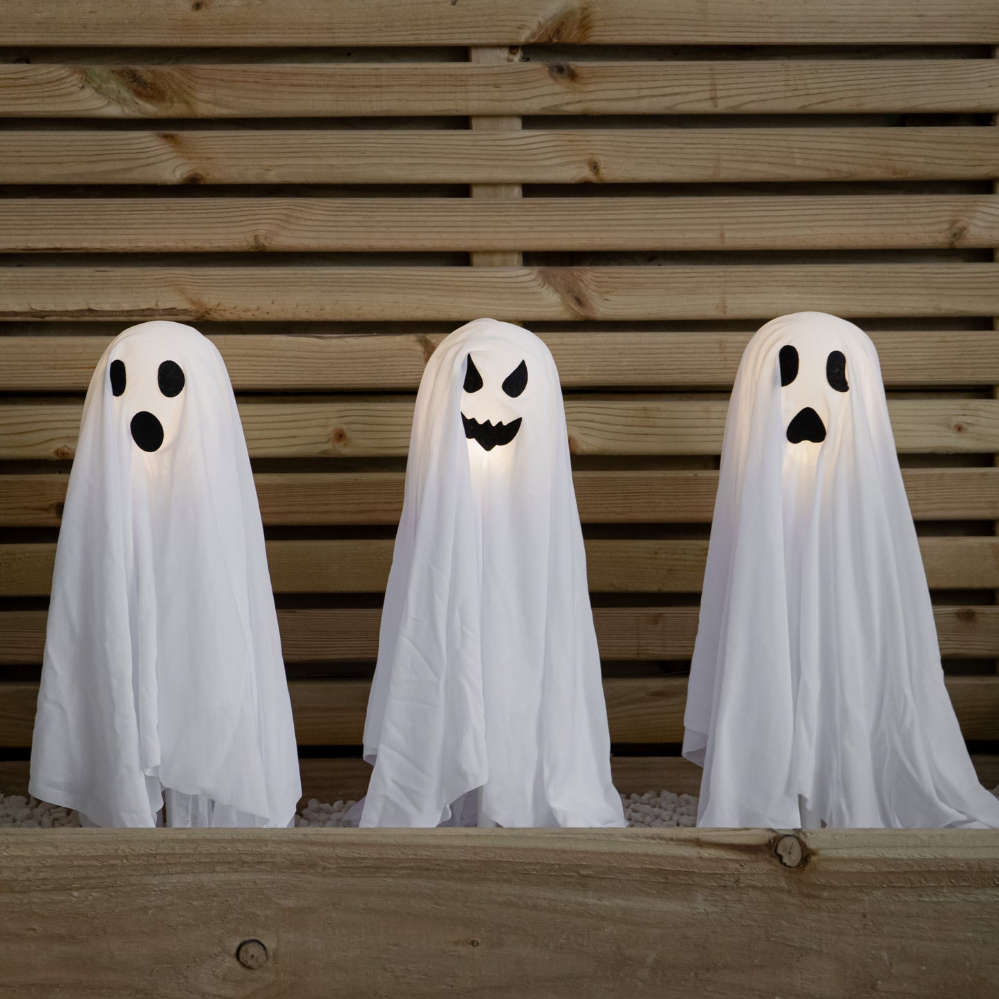 51cm Set of 3 Battery Powered Light up Ghost Halloween Path Lights with LEDs