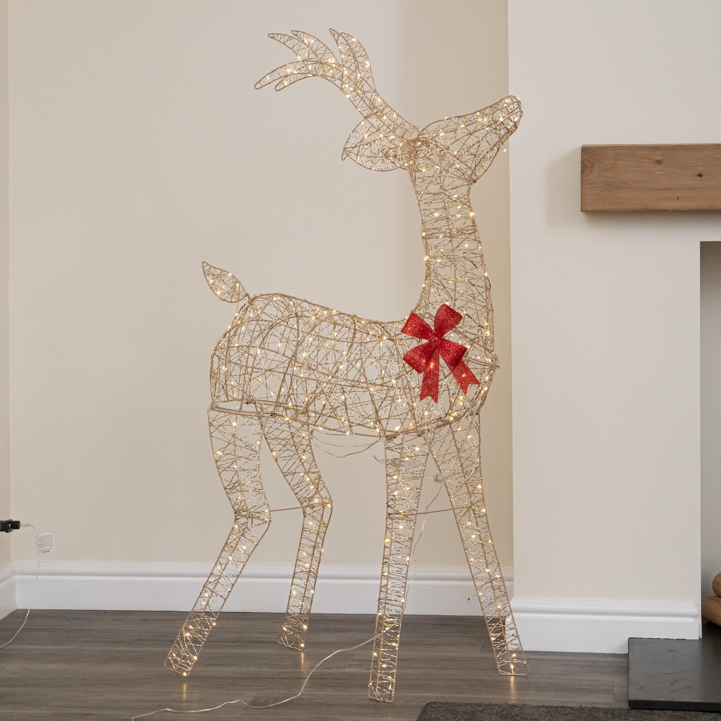 1.3m Light up Gold Twist Christmas Standing Reindeer with 300 Warm White LEDs