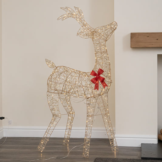 1.3m Light up Gold Twist Christmas Standing Reindeer with 300 Warm White LEDs