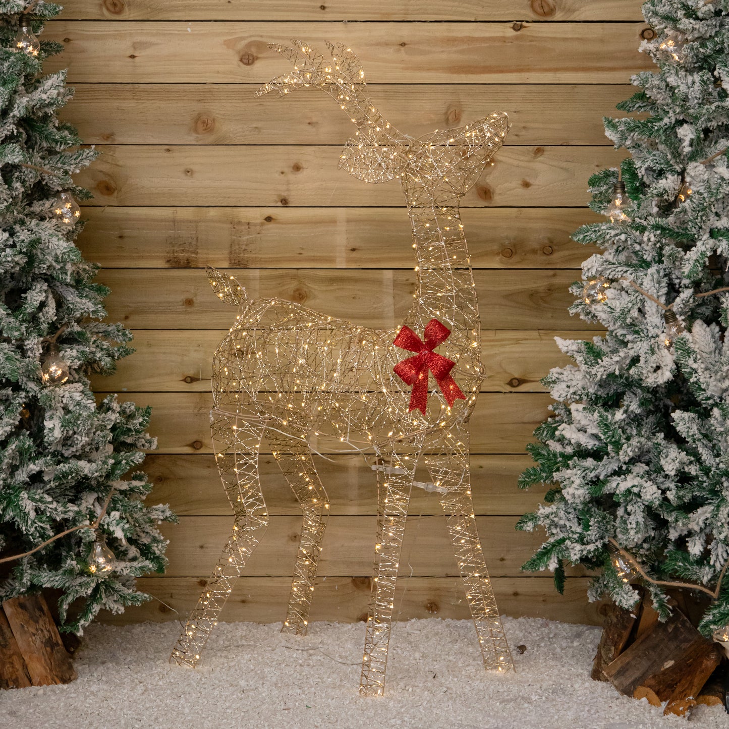 1.3m Light up Gold Twist Christmas Standing Reindeer with 300 Warm White LEDs