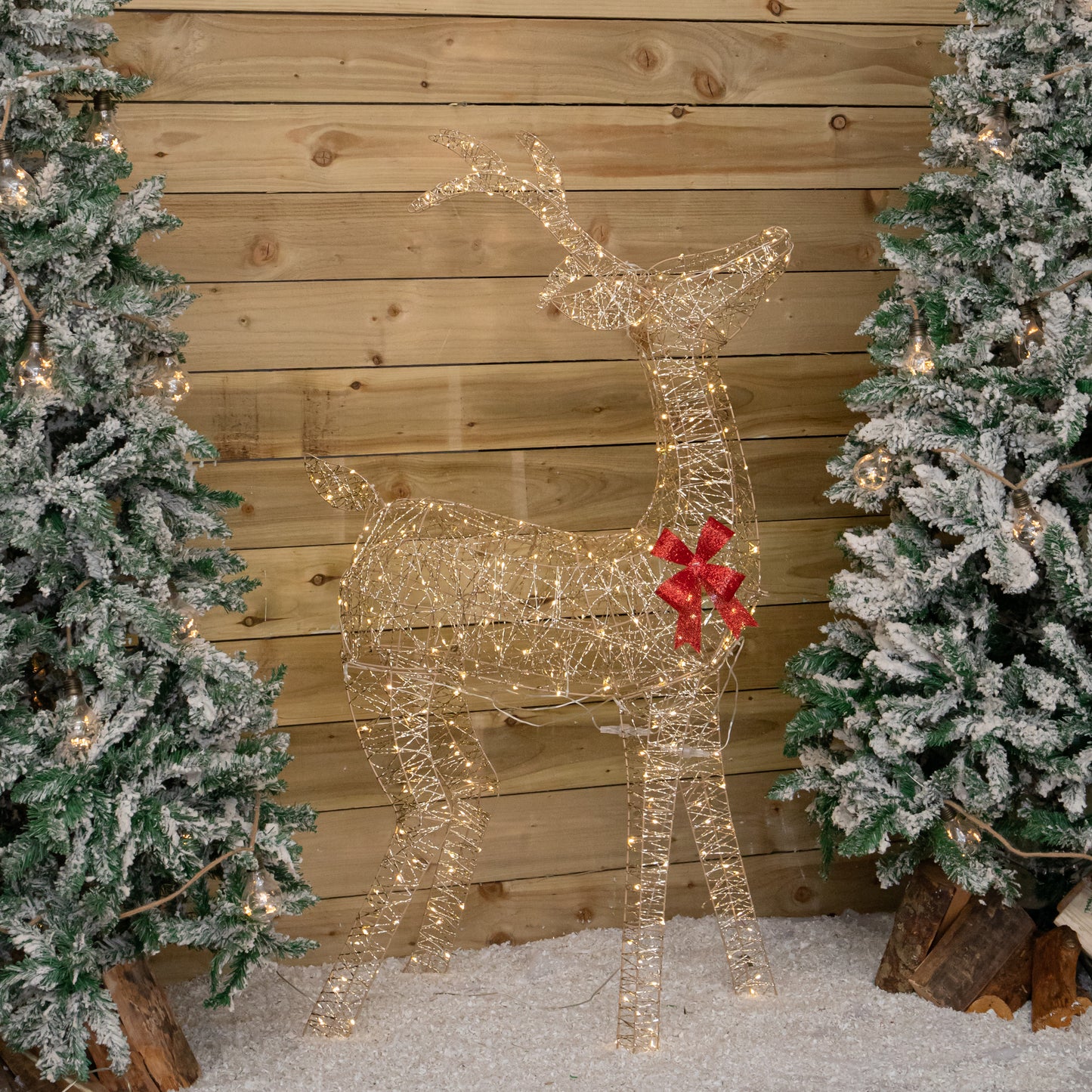 1.3m Light up Gold Twist Christmas Standing Reindeer with 300 Warm White LEDs
