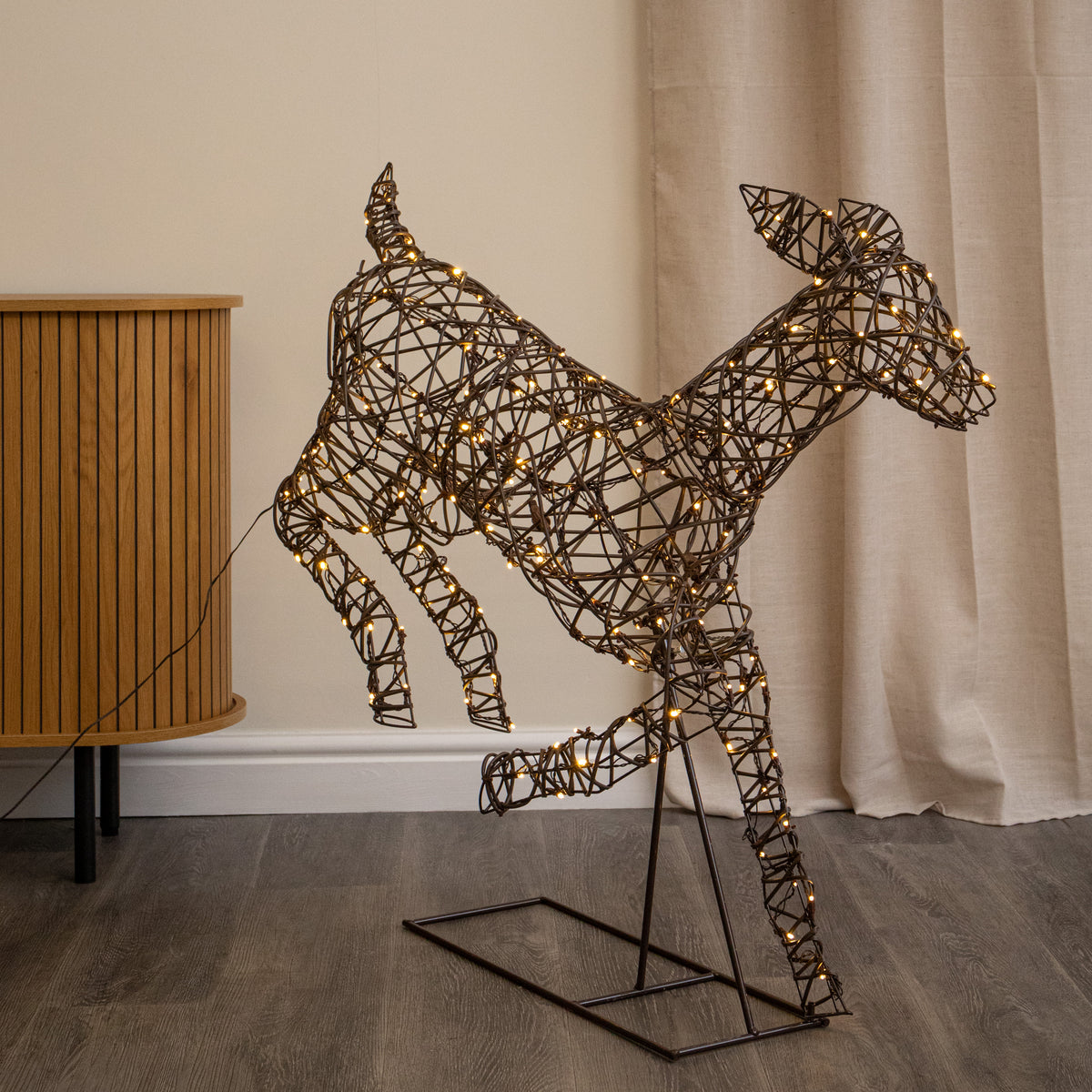 1m Light Up Prancing Doe Christmas Reindeer with 220 Warm White LEDs & Timer