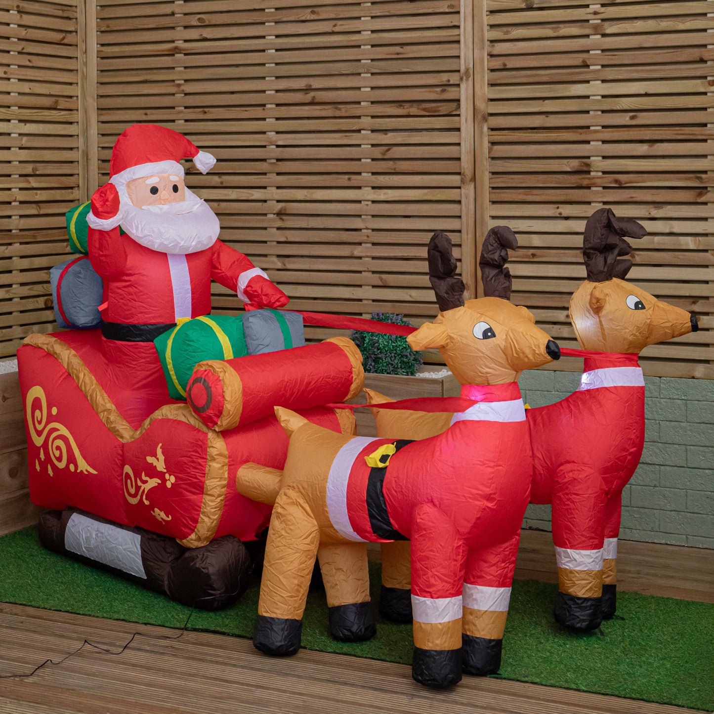 2.4m (8ft) Light up Santa Sleigh with Reindeers Christmas Inflatable with LEDs