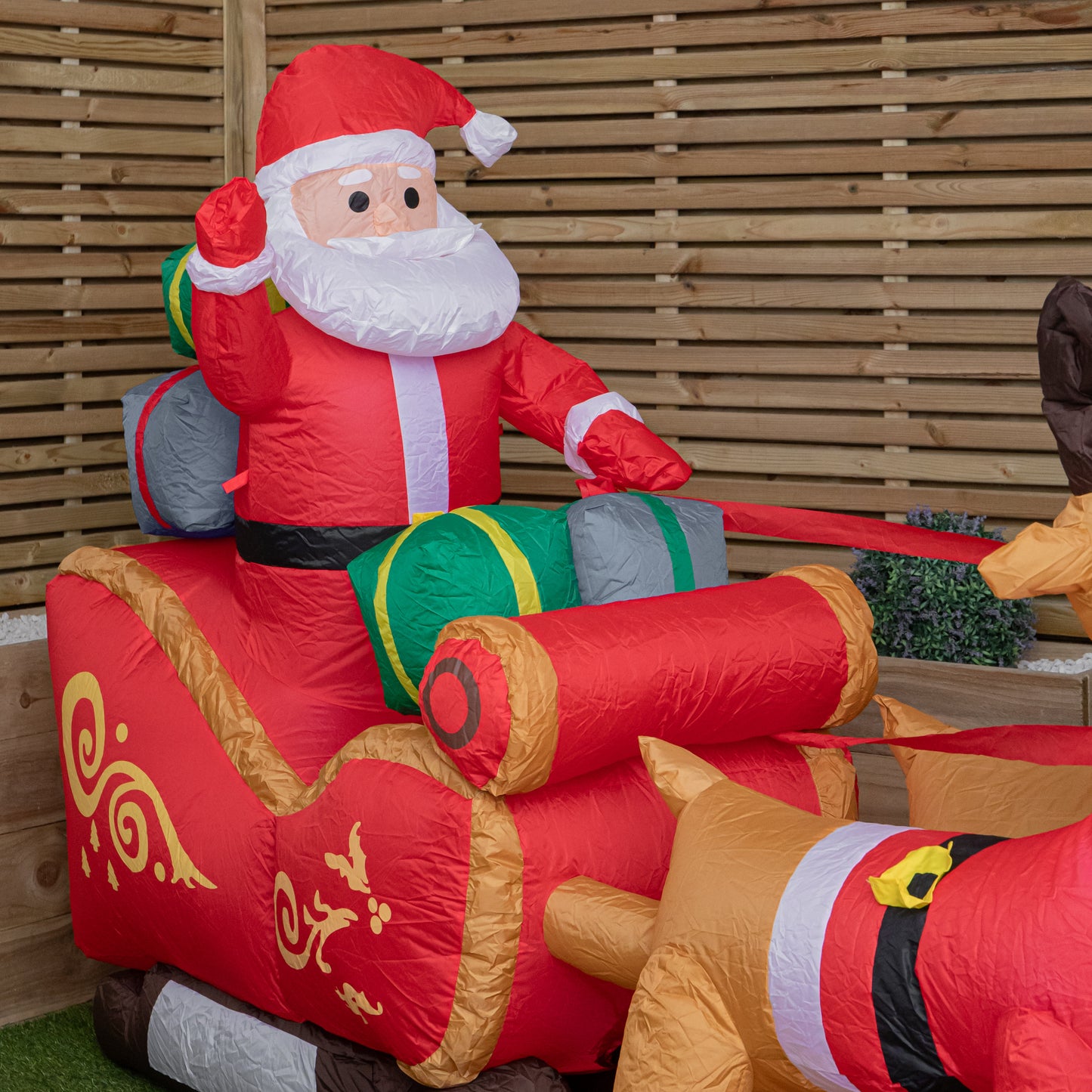 2.4m (8ft) Light up Santa Sleigh with Reindeers Christmas Inflatable with LEDs