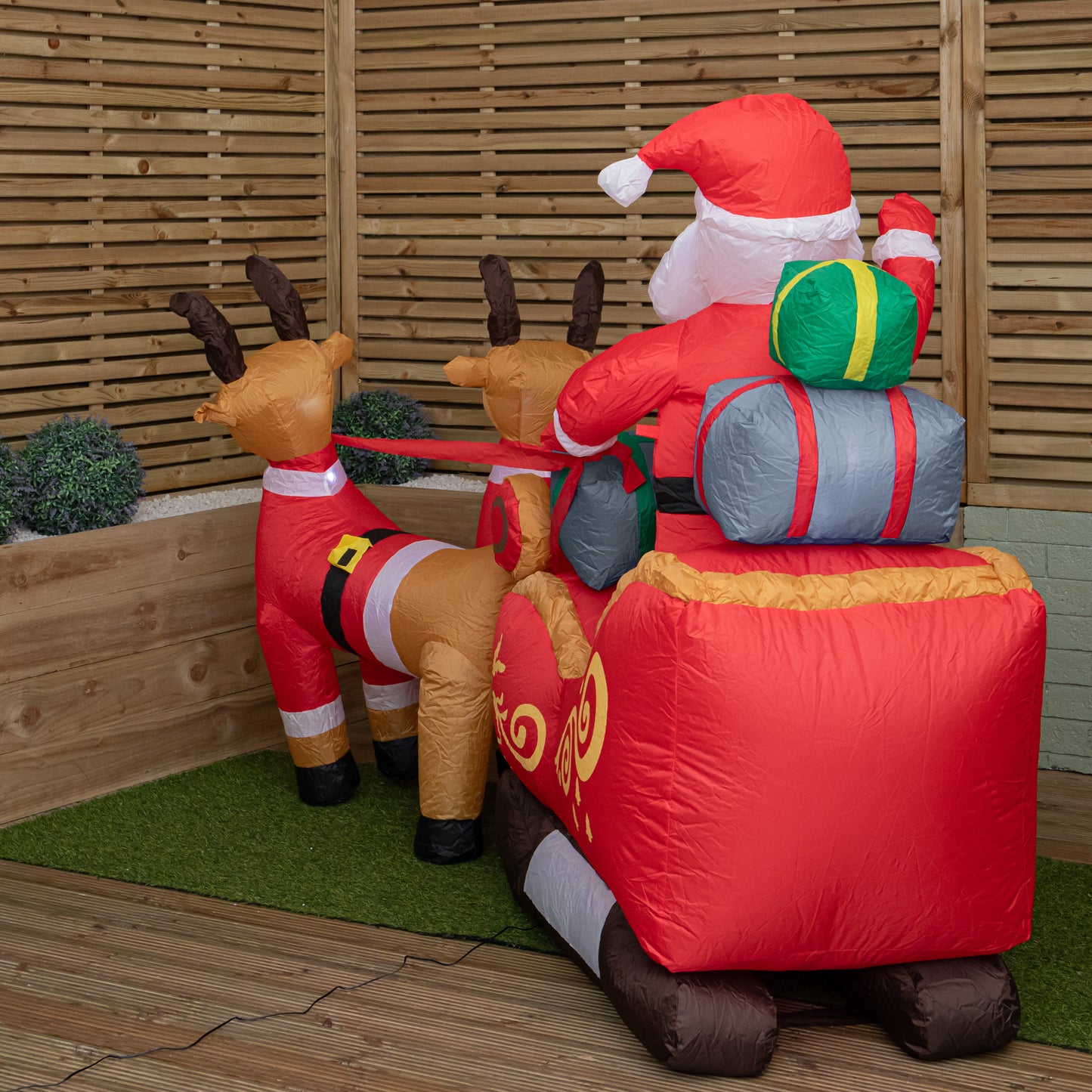 2.4m (8ft) Light up Santa Sleigh with Reindeers Christmas Inflatable with LEDs