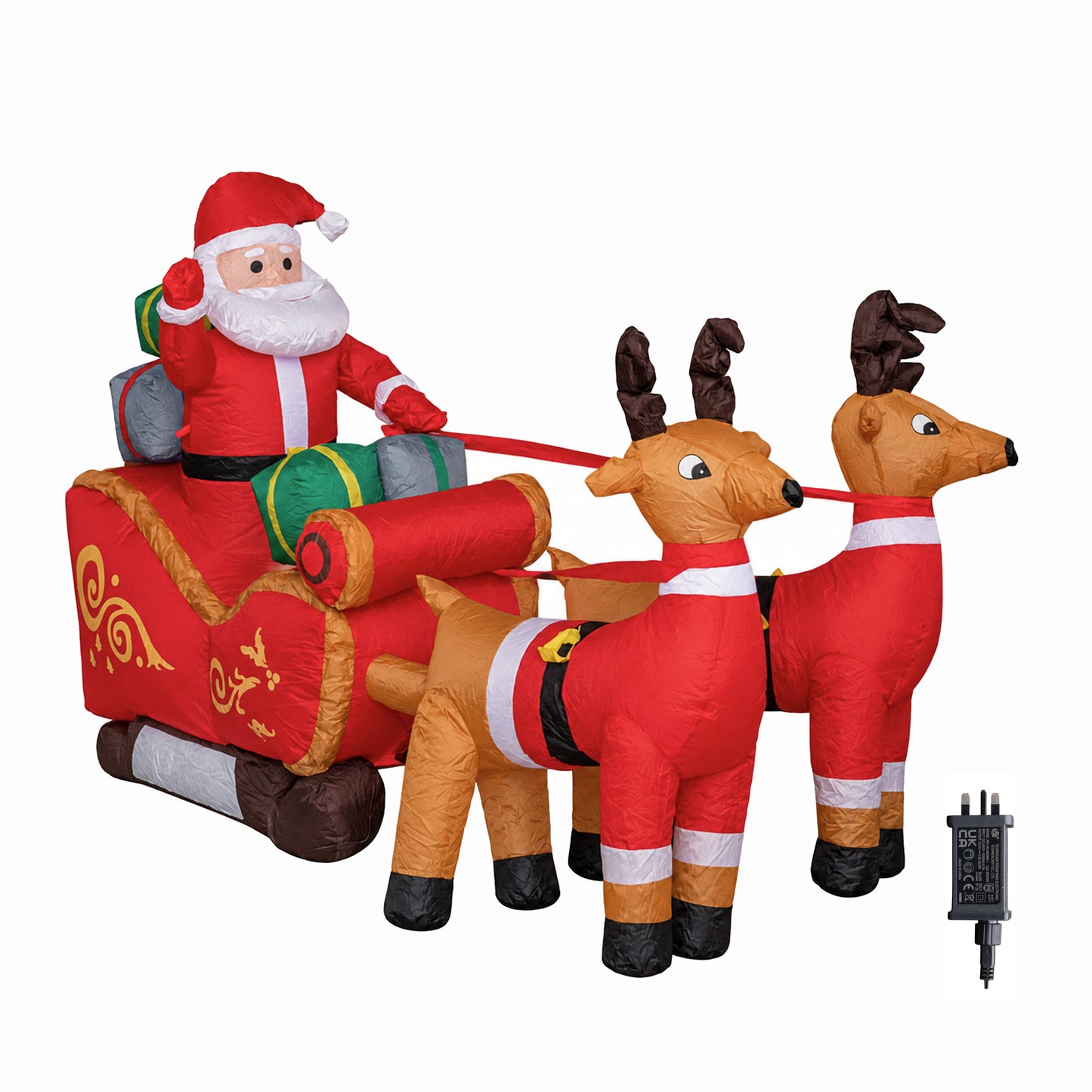 2.4m (8ft) Light up Santa Sleigh with Reindeers Christmas Inflatable with LEDs