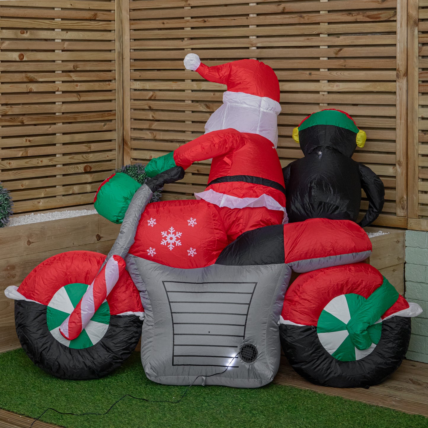 1.8m (6ft) Light up Santa with Penguin on Motorbike Christmas Inflatable with LEDs