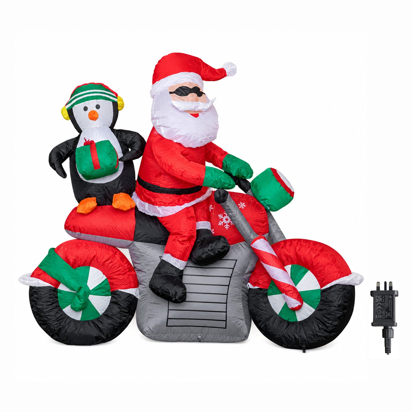 1.8m (6ft) Light up Santa with Penguin on Motorbike Christmas Inflatable with LEDs