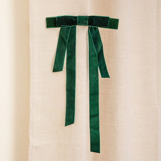 Set of 8 Velvet Christmas Decorative Clip on Long Tail Bows in Emerald Green