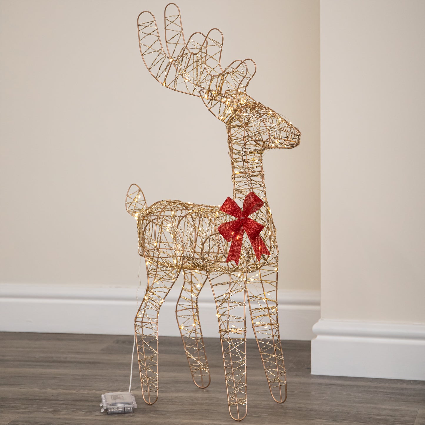 74cm Battery Powered Light up Gold Twist Christmas Standing Reindeer with 100 Warm White LEDs