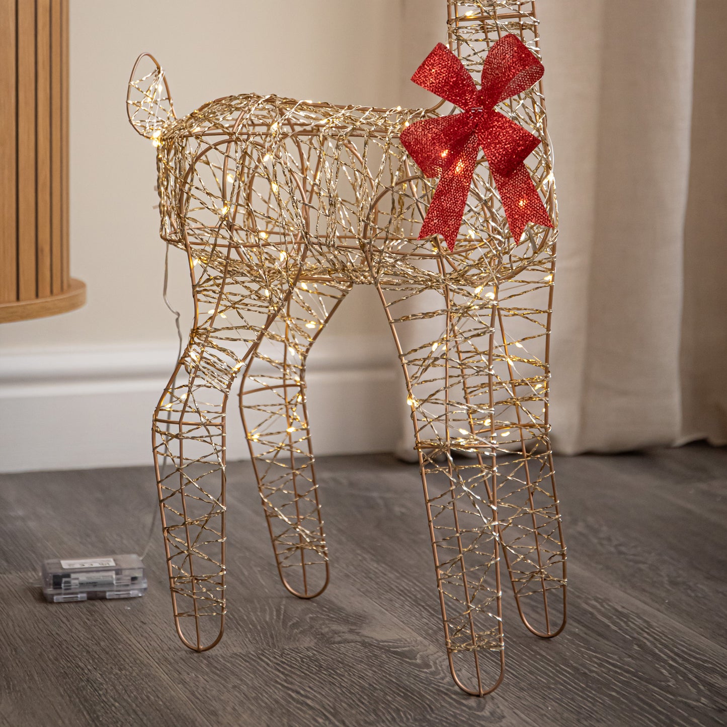 74cm Battery Powered Light up Gold Twist Christmas Standing Reindeer with 100 Warm White LEDs