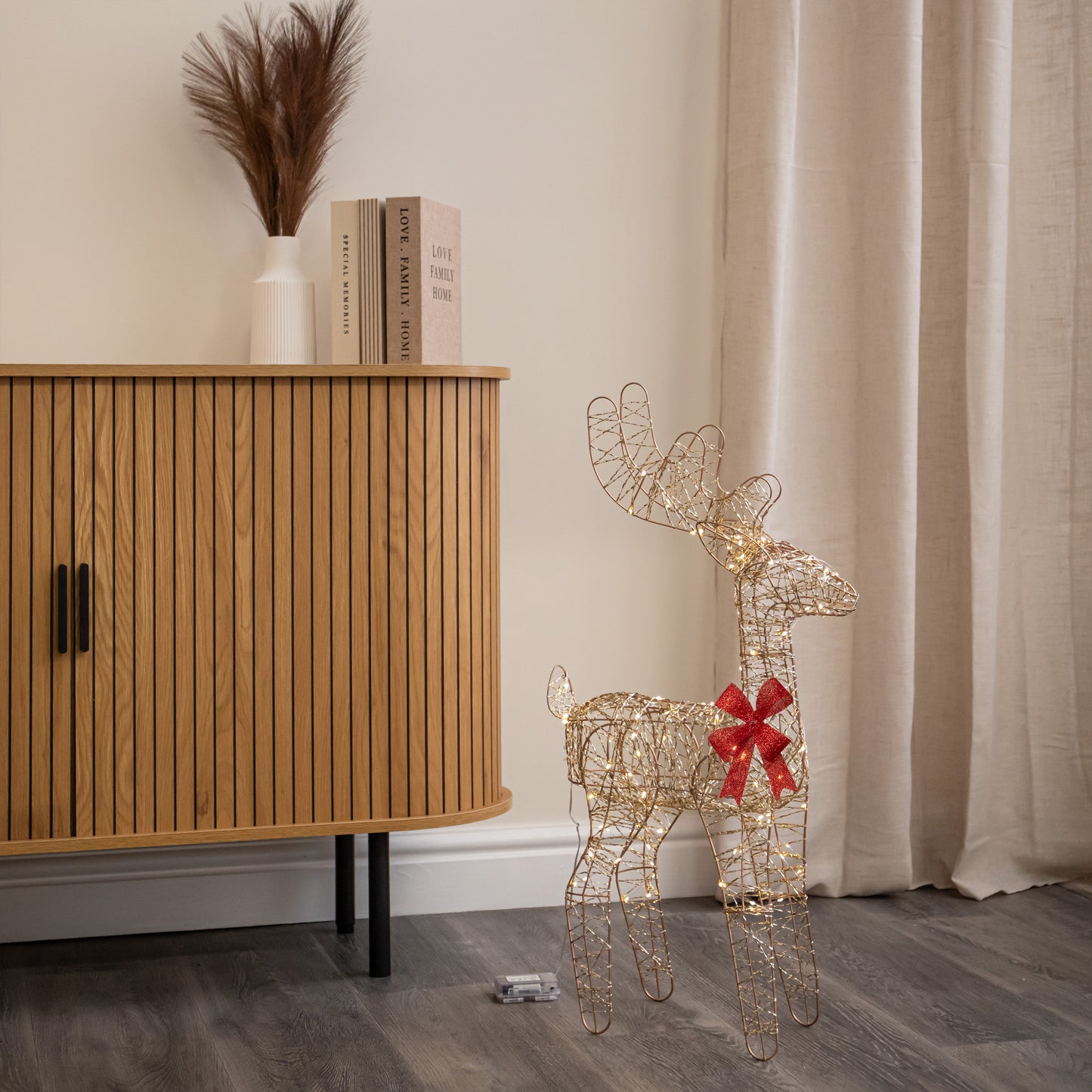 74cm Battery Powered Light up Gold Twist Christmas Standing Reindeer with 100 Warm White LEDs