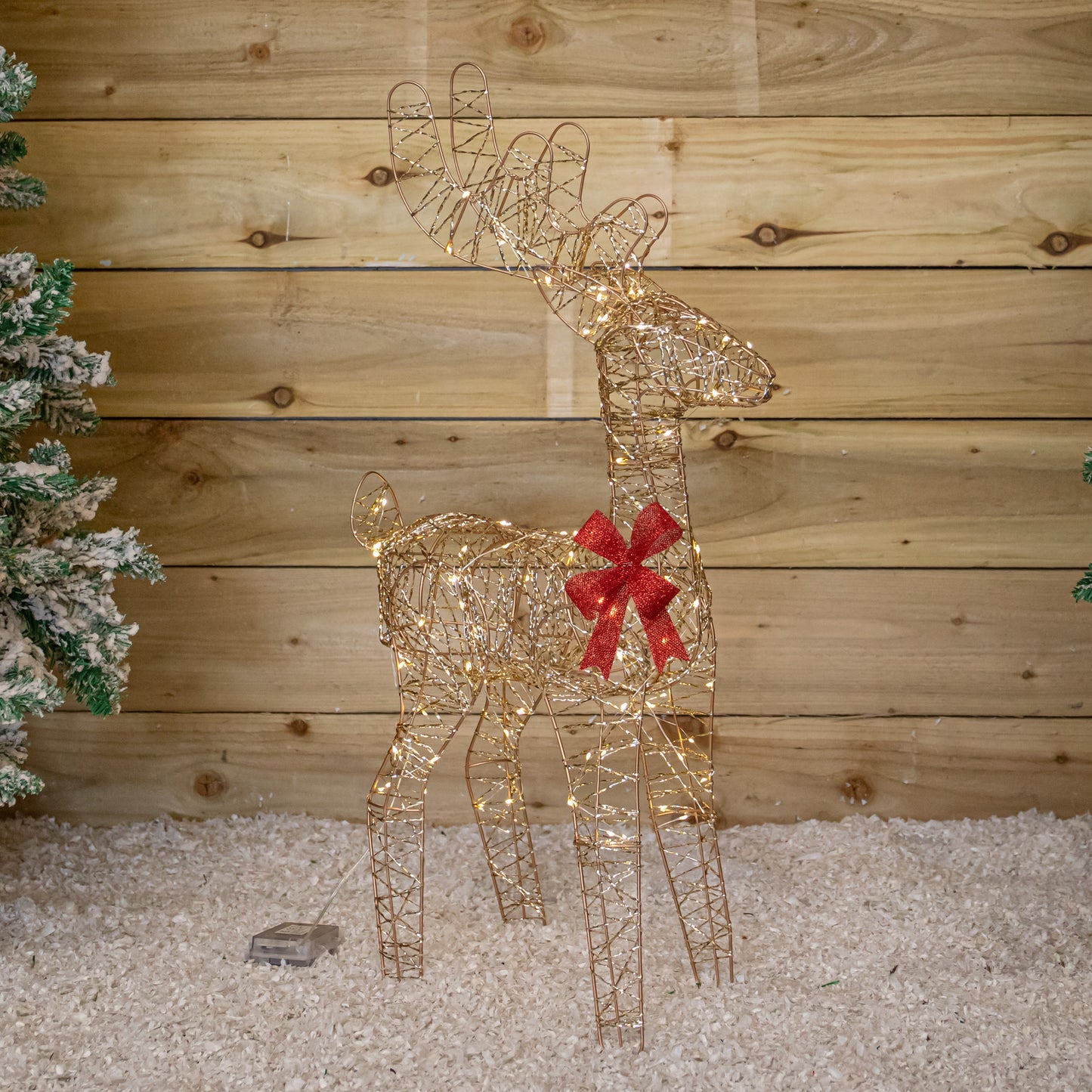 74cm Battery Powered Light up Gold Twist Christmas Standing Reindeer with 100 Warm White LEDs